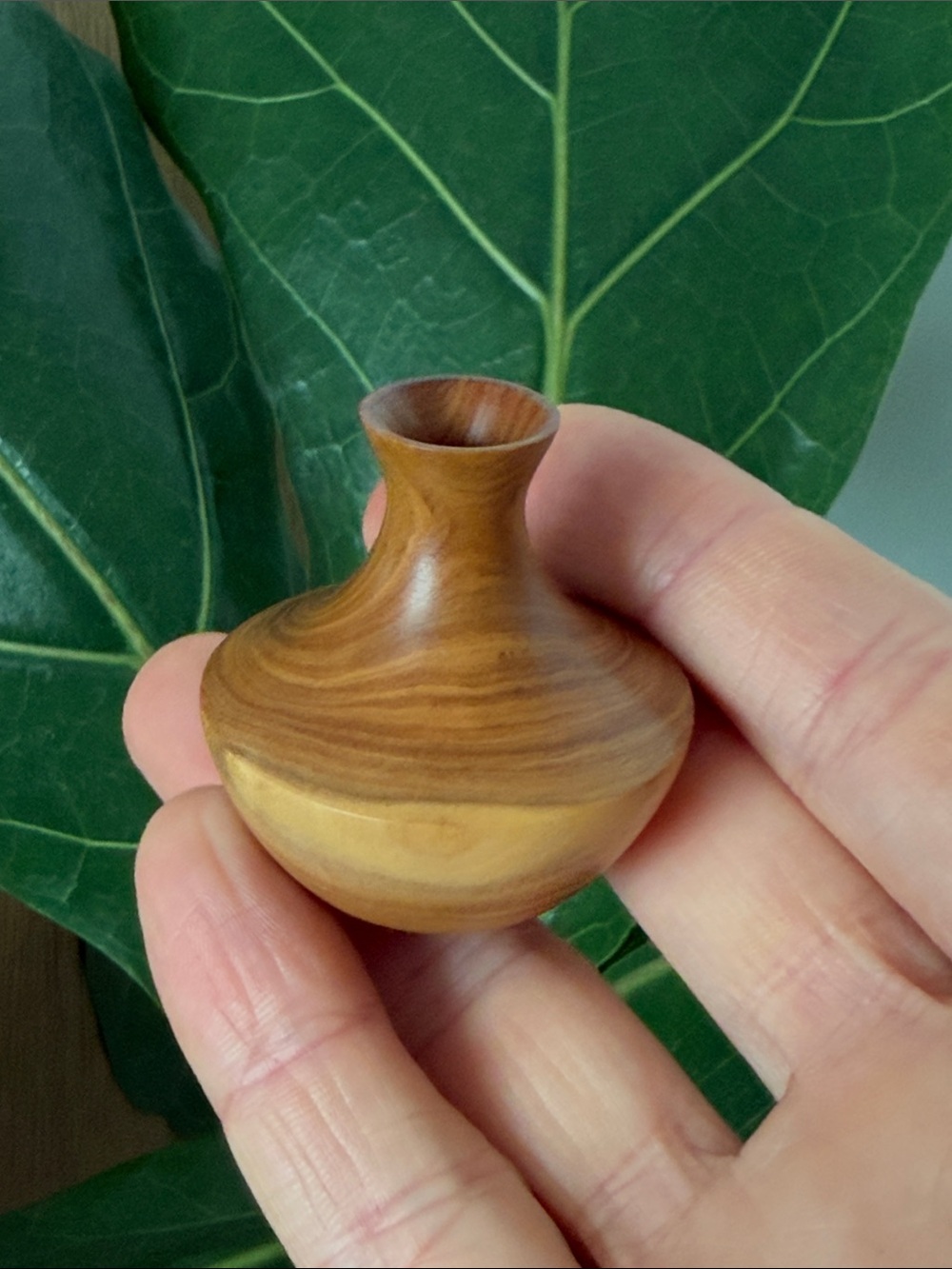 Handcrafted Miniature Wooden Vase - Natural Brown Vintage